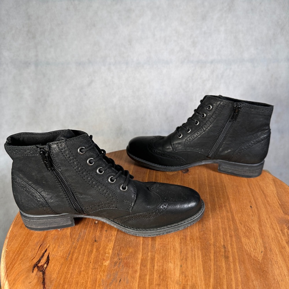 Josef Seibel Sienna 03 Boots Women 38 Black Good Wingtip Brogue Leather - Picture 9 of 12
